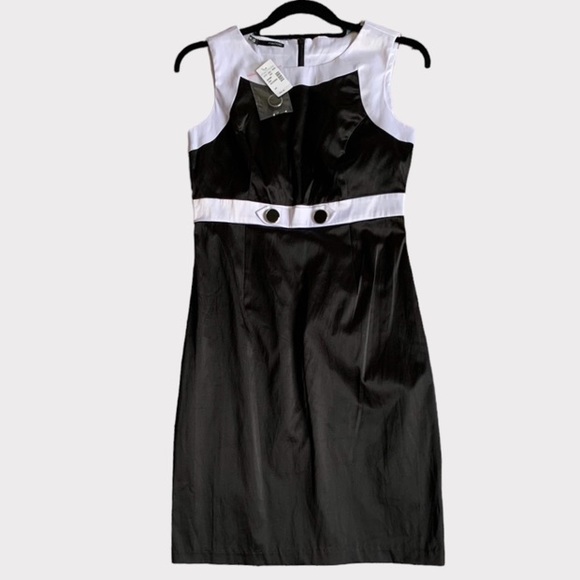 Laurel Moire Sleeveless Midi Dress in Black and White